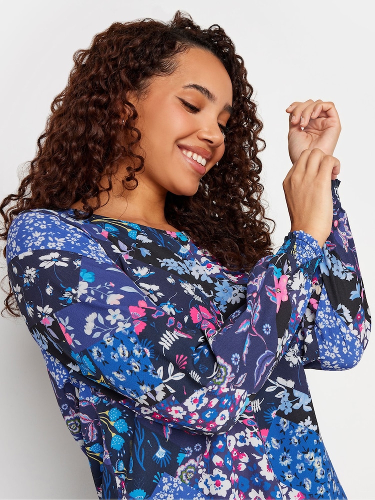 M&Co Blue Shirred Cuff Long Sleeve Top - Image 4 of 4