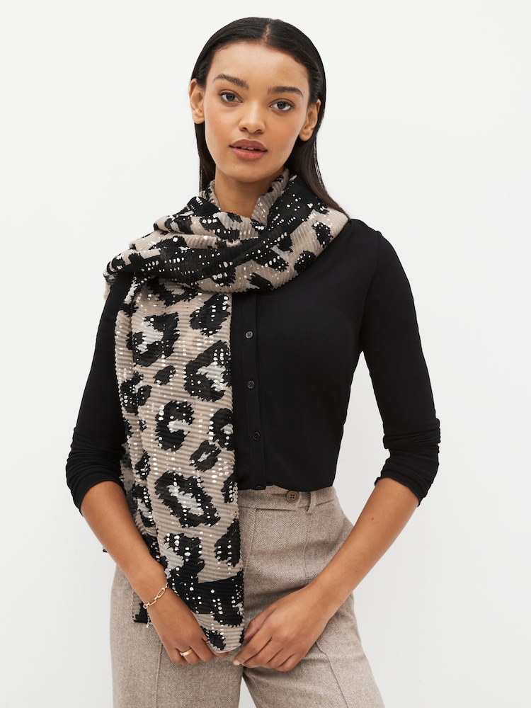 Animal Print Foil Plissé Lightweight Scarf - Image 1 of 5