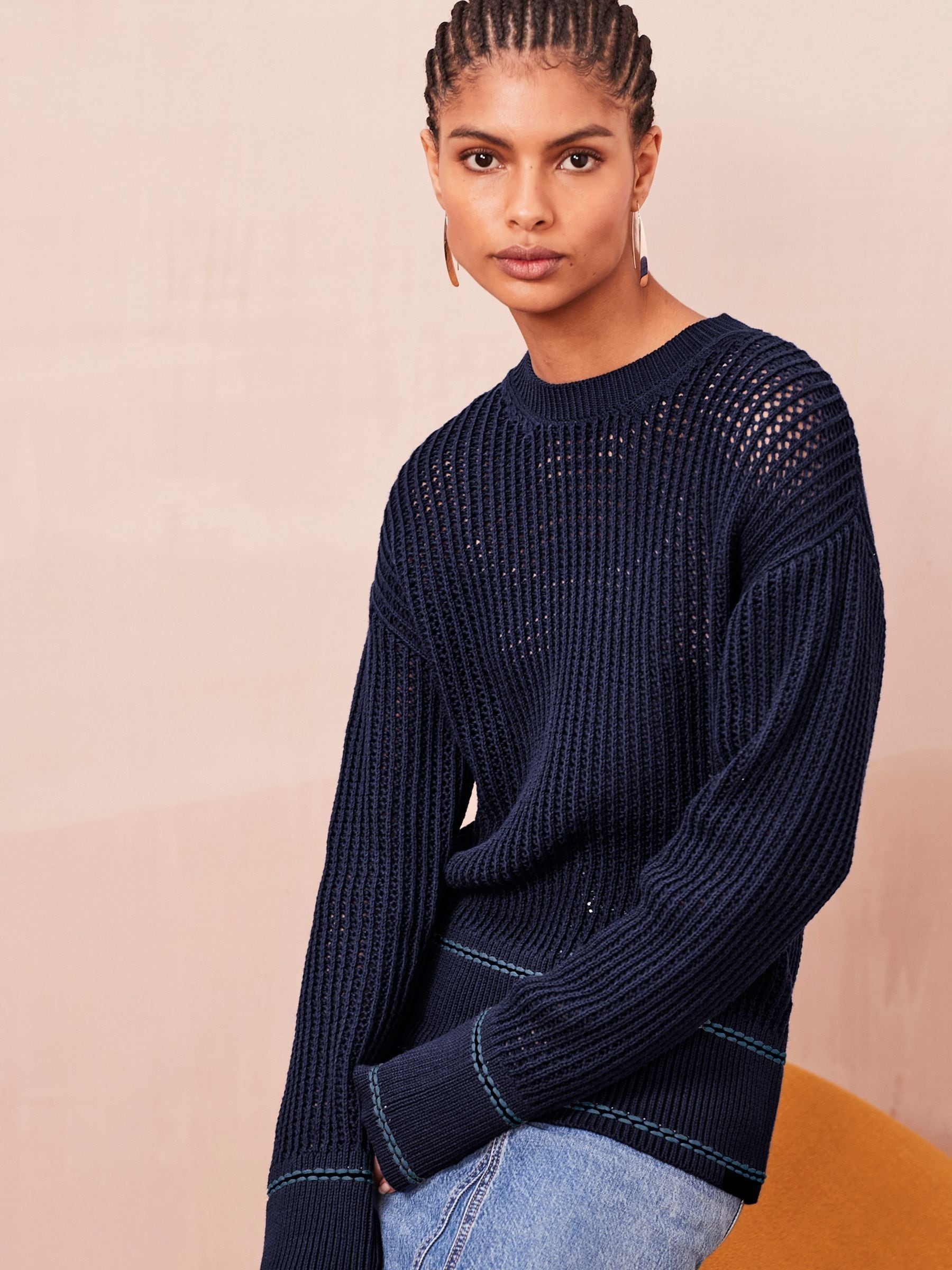 Buy Blue Rib Detail Stitch Jumper from Next Luxembourg
