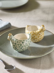 Set of 2 Sage Green Pat and Peggy Chicken Egg Cups - Image 2 of 3