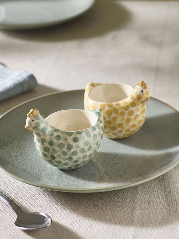 Set of 2 Sage Green Pat and Peggy Chicken Egg Cups - Image 2 of 3