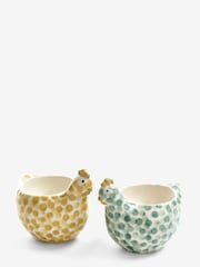 Set of 2 Sage Green Pat and Peggy Chicken Egg Cups - Image 3 of 3