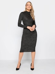 Long Tall Sally Black Charcoal Marl High Neck Ruched Midi Dress - Image 1 of 4