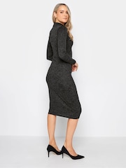 Long Tall Sally Black Charcoal Marl High Neck Ruched Midi Dress - Image 2 of 4