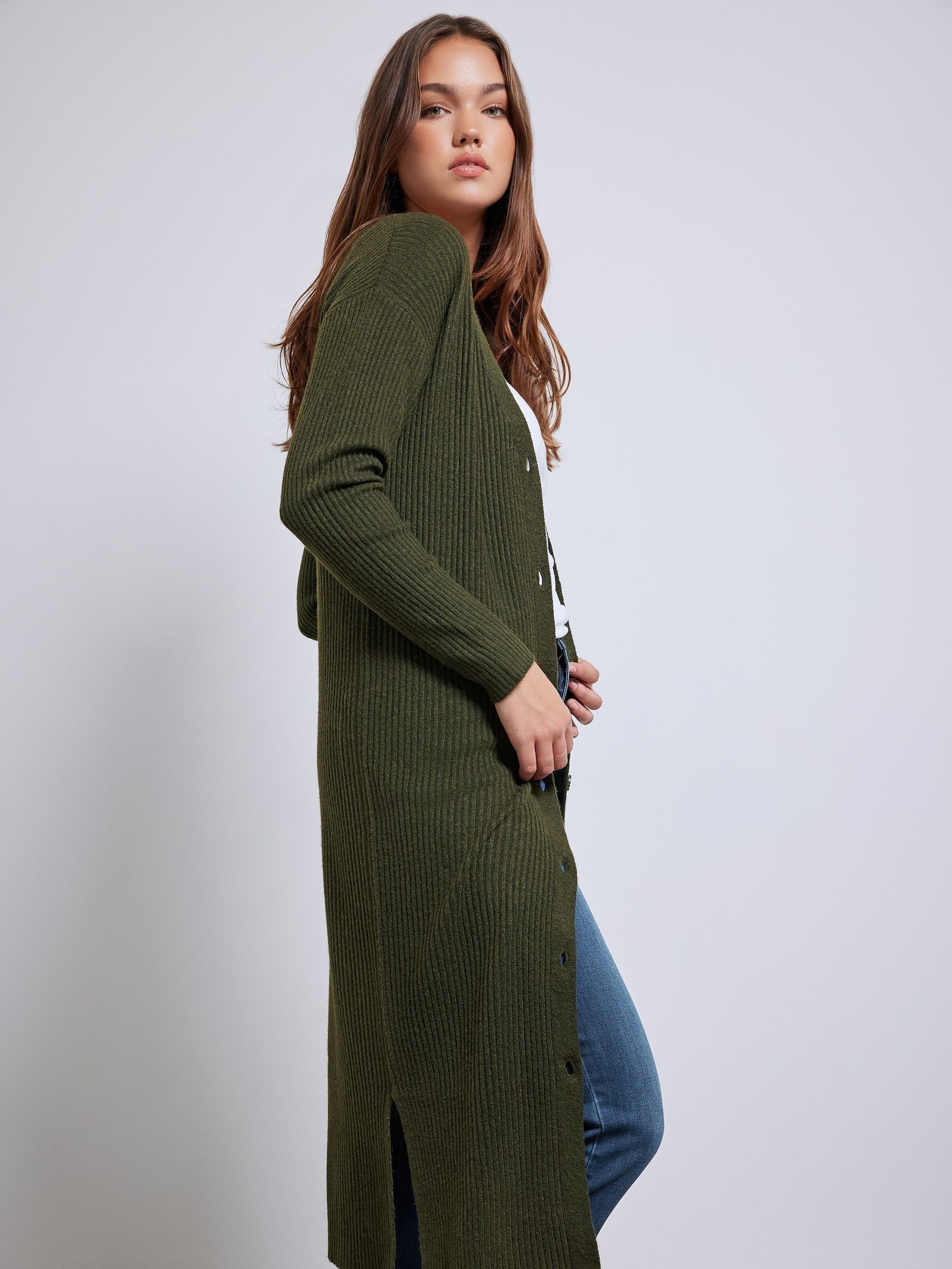 Buy Long Tall Sally Olive Green Ribbed Longline Cardigan