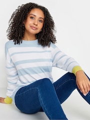 M&Co Blue & Grey Petite Long Sleeve Stripe Jumper - Image 1 of 6