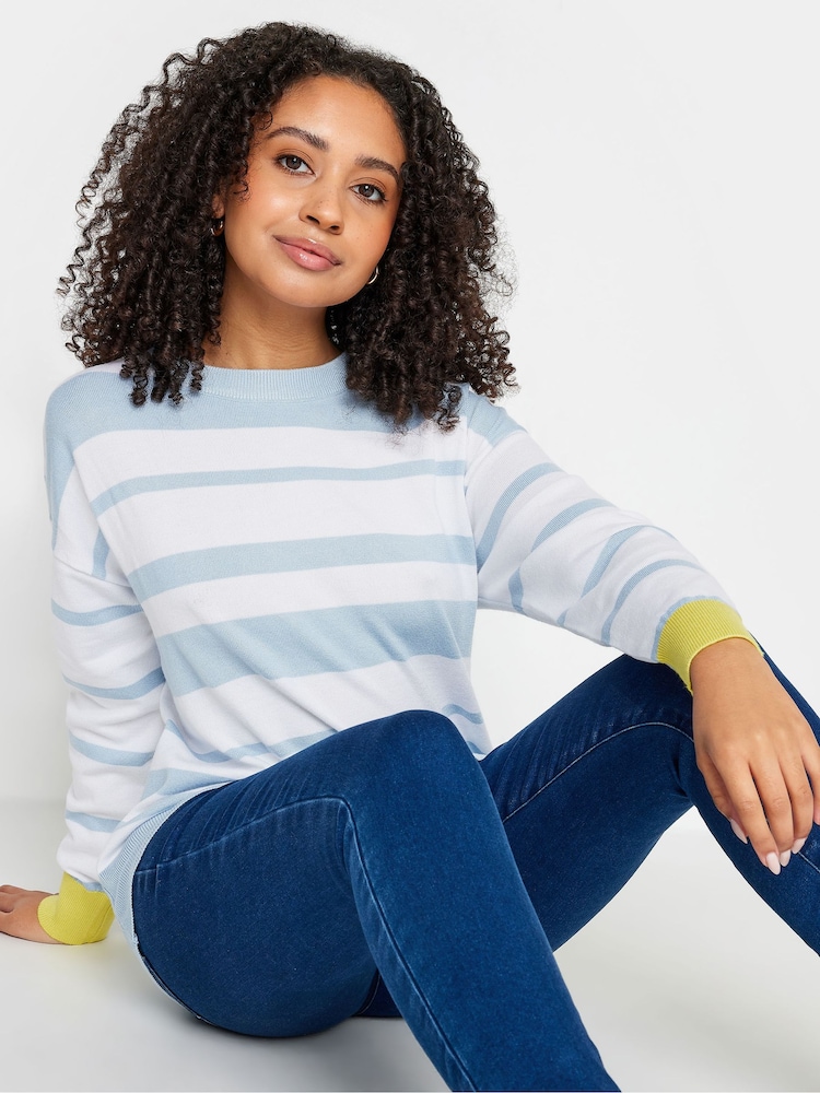 M&Co Blue & Grey Petite Long Sleeve Stripe Jumper - Image 1 of 6