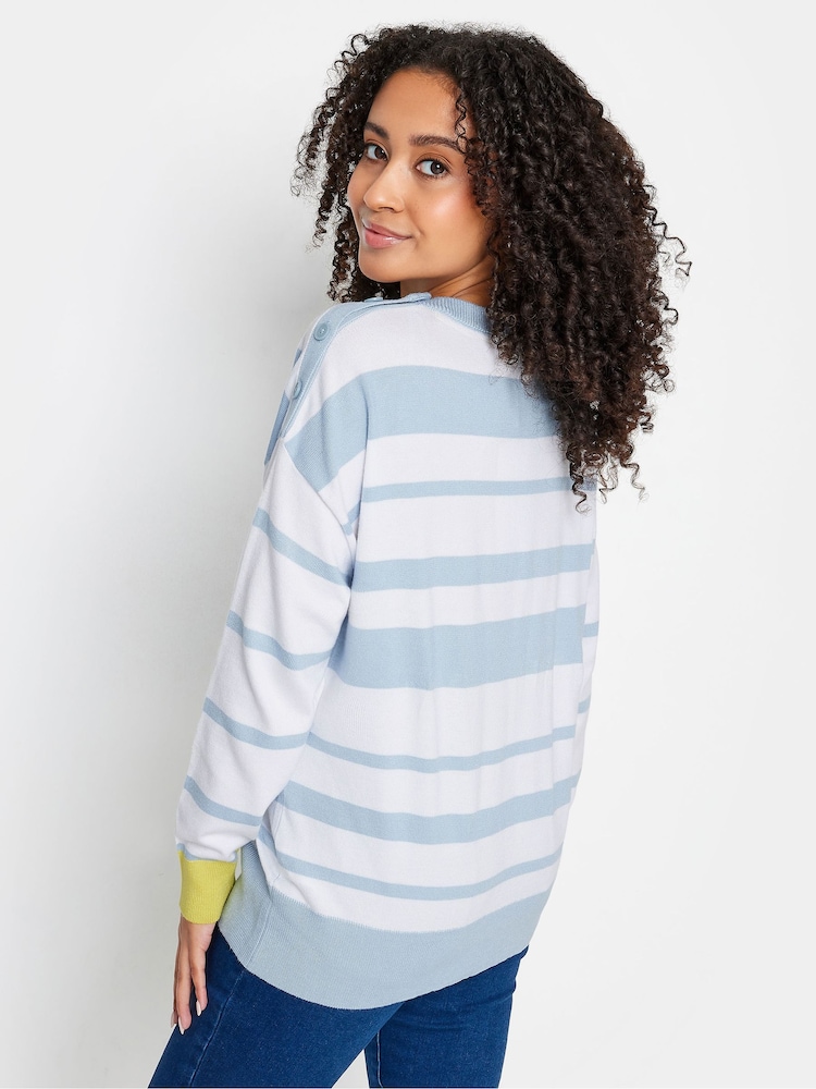 M&Co Blue & Grey Petite Long Sleeve Stripe Jumper - Image 2 of 6