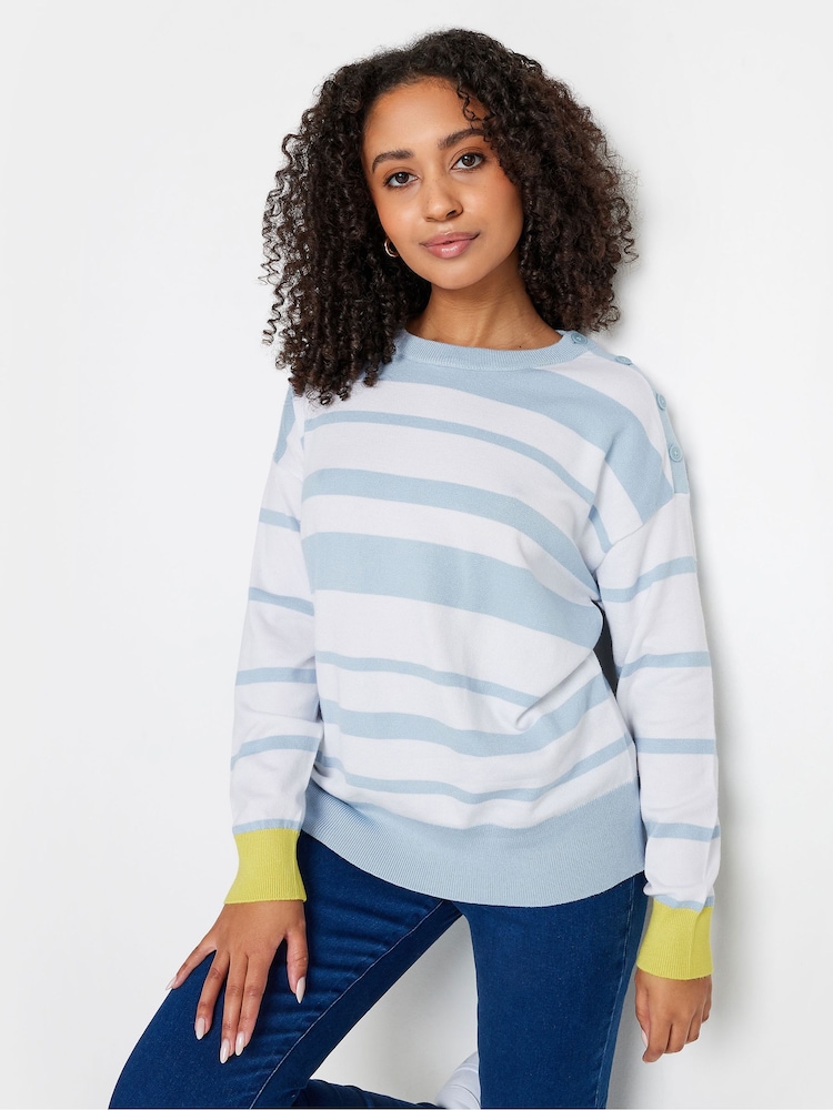 M&Co Blue & Grey Petite Long Sleeve Stripe Jumper - Image 4 of 6