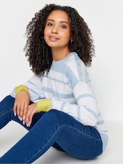 M&Co Blue & Grey Petite Long Sleeve Stripe Jumper - Image 5 of 6