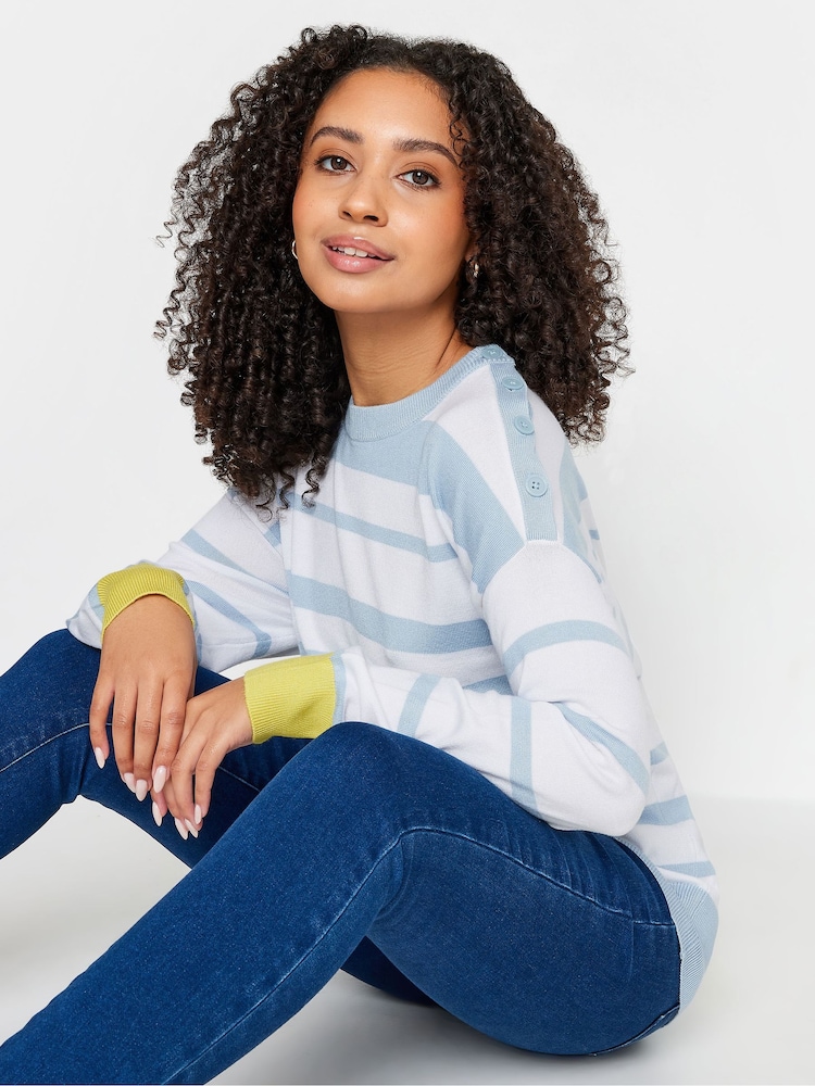 M&Co Blue & Grey Petite Long Sleeve Stripe Jumper - Image 5 of 6