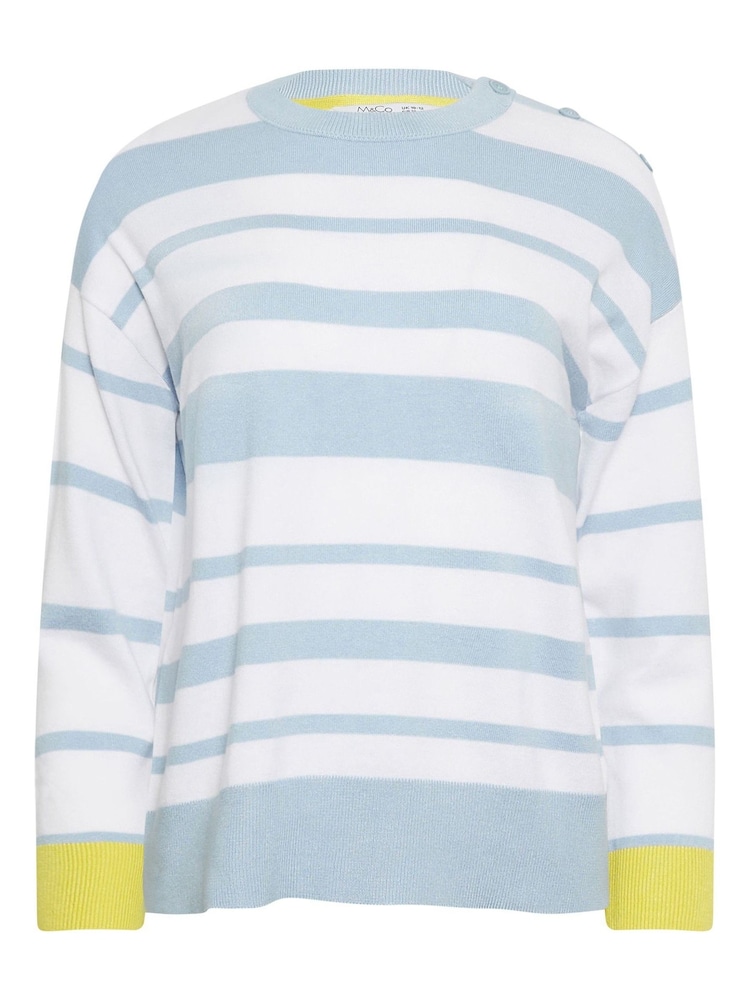 M&Co Blue & Grey Petite Long Sleeve Stripe Jumper - Image 6 of 6