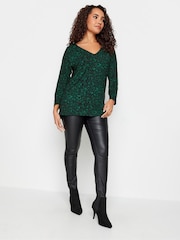 M&Co Green Leopard Print V-Neck Top - Image 2 of 4