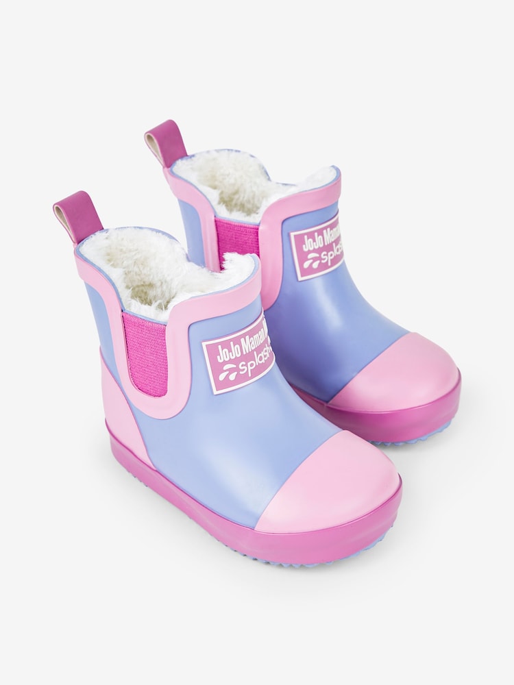 JoJo Maman Bébé Lilac Purple Cosy Lined Colour Block Wellies - Image 3 of 7