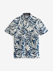 Navy/White Printed Floral Short Sleeve Oxford Shirt - Image 7 of 9