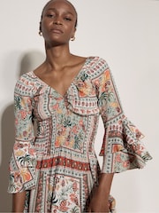 Apricot Green Patchwork Print Smocked Mini Dress - Image 2 of 5