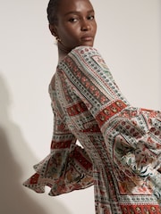 Apricot Green Patchwork Print Smocked Mini Dress - Image 3 of 5