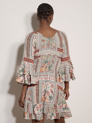 Apricot Green Patchwork Print Smocked Mini Dress - Image 4 of 5