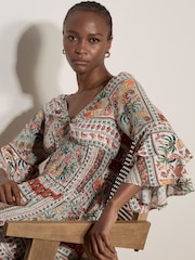 Apricot Green Patchwork Print Smocked Mini Dress - Image 5 of 5