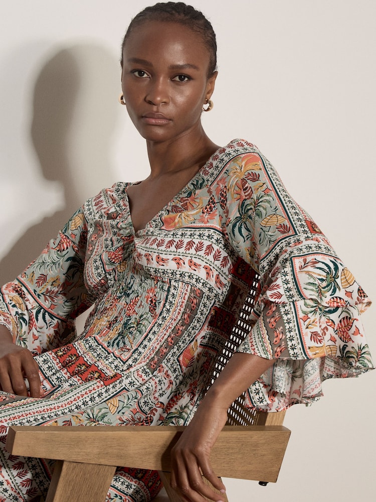 Apricot Green Patchwork Print Smocked Mini Dress - Image 5 of 5 Apricot Green Patchwork Print Smocked Mini Dress - Image 5 of 5