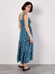 Apricot Blue Orchid Print Smocked Midi Dress - Image 2 of 4