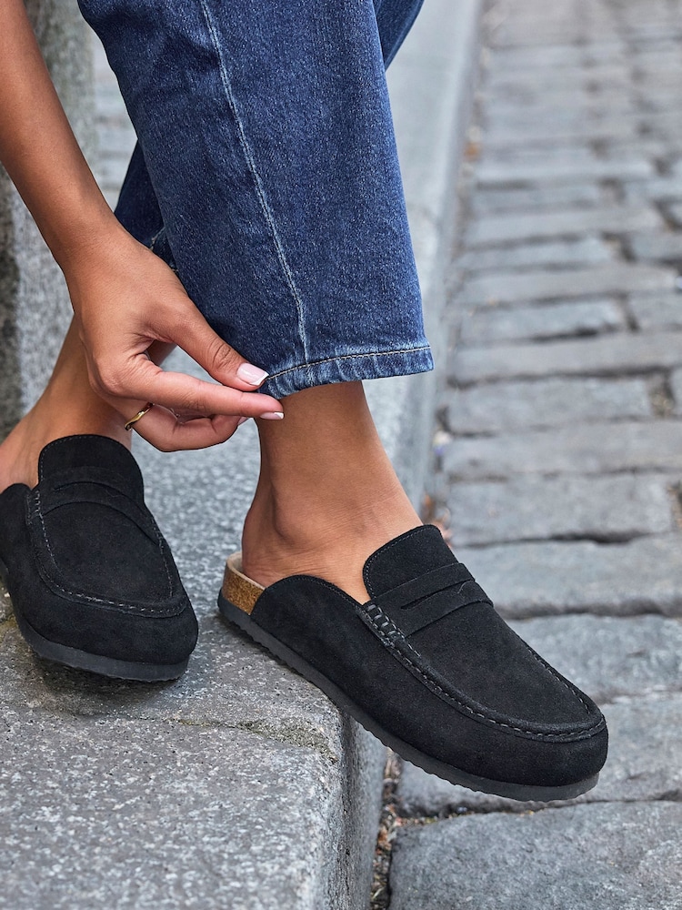 Linzi Black Poet Suede Leather Mule Loafers - Image 1 of 5