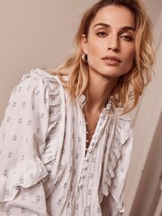 Mint Velvet Pintuck Jacquard White Blouse - Image 4 of 6