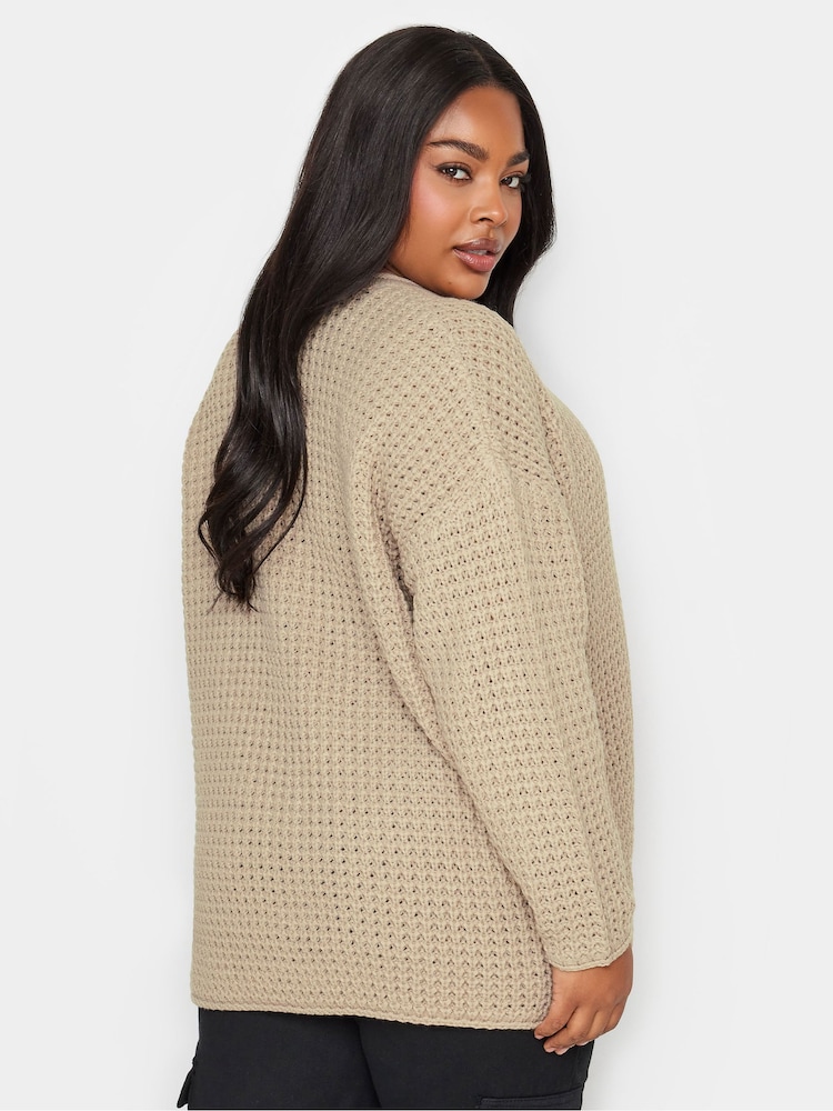 Yours Curve Natural Waffle Knit Cardigan - Image 2 of 4