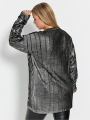 Yours Curve Charcoal Grey Foil Cable Knit Tunic Jumper - Image 3 of 5