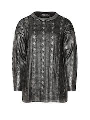 Yours Curve Charcoal Grey Foil Cable Knit Tunic Jumper - Image 5 of 5