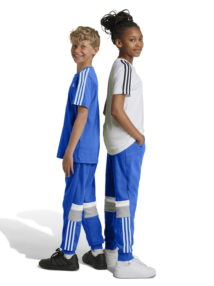 adidas Blue Kids Sportswear Tiberio 3 Stripes Colourblock Fleece Joggers - Image 1 of 12