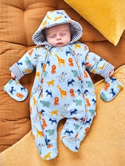 JoJo Maman Bébé Blue Safari Print Pramsuit - Image 1 of 3