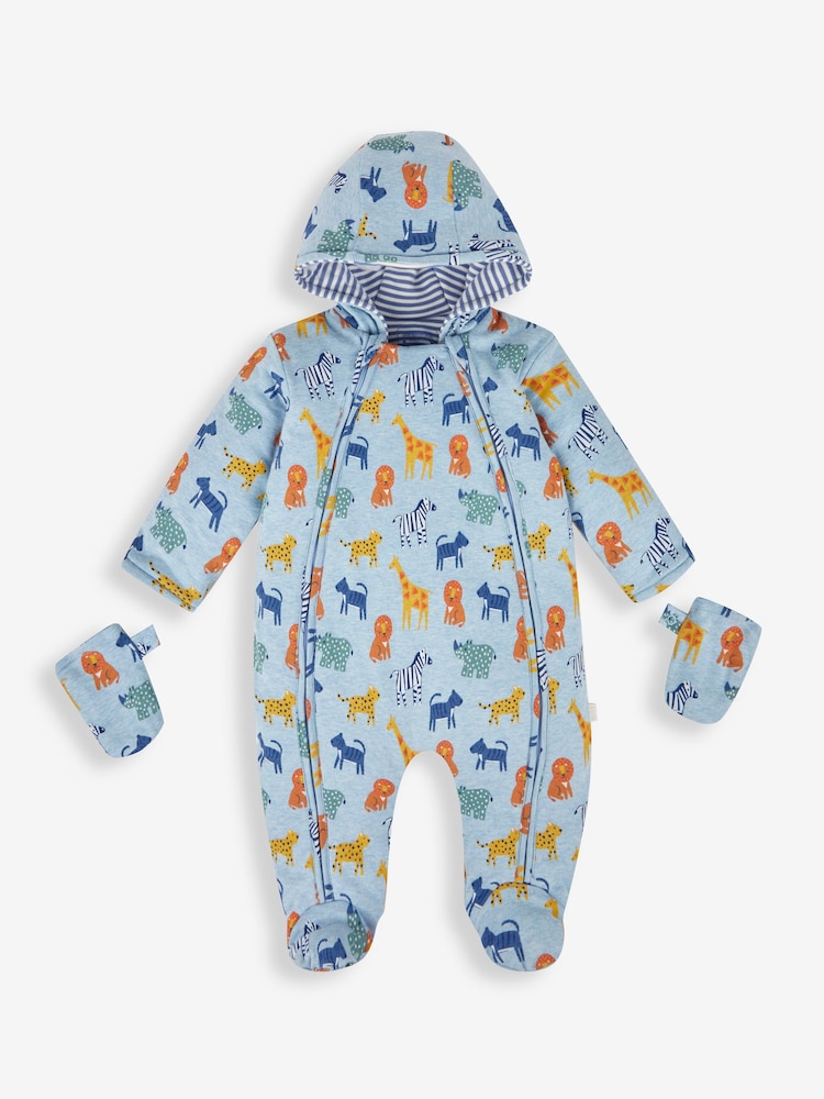 JoJo Maman Bébé Blue Safari Print Pramsuit - Image 2 of 3