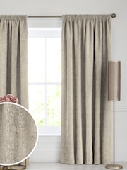 Natural Heavyweight Chenille Pencil Pleat Lined Curtains - Image 1 of 7