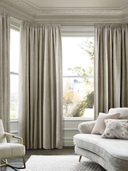Natural Heavyweight Chenille Pencil Pleat Lined Curtains - Image 2 of 7