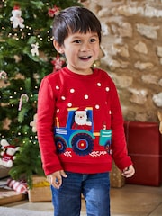 JoJo Maman Bébé Red Santa In A Tractor Appliqué Sweatshirt - Image 1 of 5