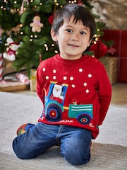 JoJo Maman Bébé Red Santa In A Tractor Appliqué Sweatshirt - Image 2 of 5