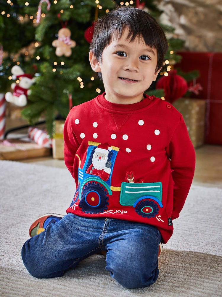 Rot/Santa in einem Traktor - Jojo Maman Bébé Sweatshirt mit Applikation - Bild 2 von 5 Rot/Santa in einem Traktor - Jojo Maman Bébé Sweatshirt mit Applikation - Bild 2 von 5
