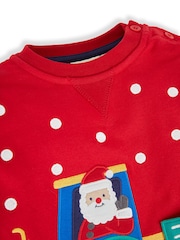 JoJo Maman Bébé Red Santa In A Tractor Appliqué Sweatshirt - Image 4 of 5