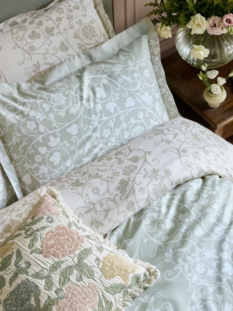 Historic Royal Palaces Sage Green Tudor Trail 250 Thread Count Duvet Cover and Pillowcase Set - Image 2 of 4 Historic Royal Palaces Sage Green Tudor Trail 250 Thread Count Duvet Cover and Pillowcase Set - Image 2 of 4