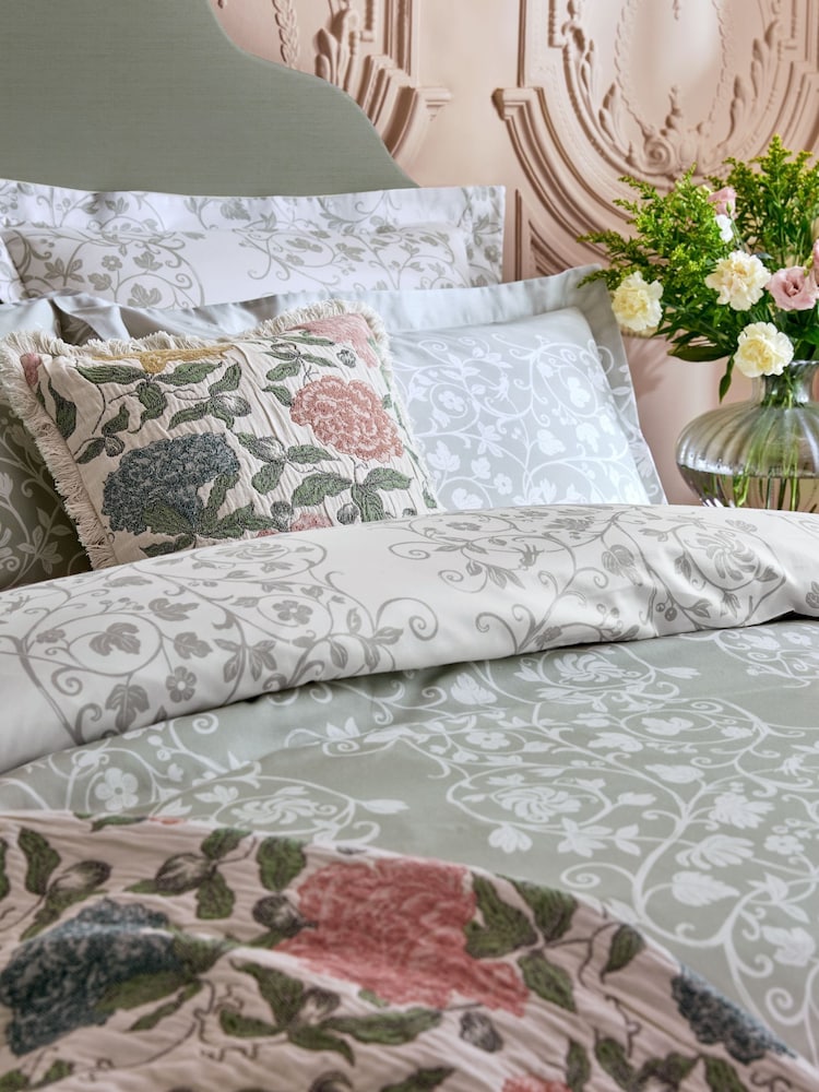 Historic Royal Palaces Sage Green Tudor Trail 250 Thread Count Duvet Cover and Pillowcase Set - Image 4 of 4 Historic Royal Palaces Sage Green Tudor Trail 250 Thread Count Duvet Cover and Pillowcase Set - Image 4 of 4