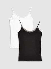 Black/White Lace Trim Vests 2 Pack - Image 1 of 3