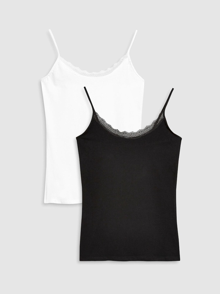 Black/White Lace Trim Vests 2 Pack - Image 1 of 3