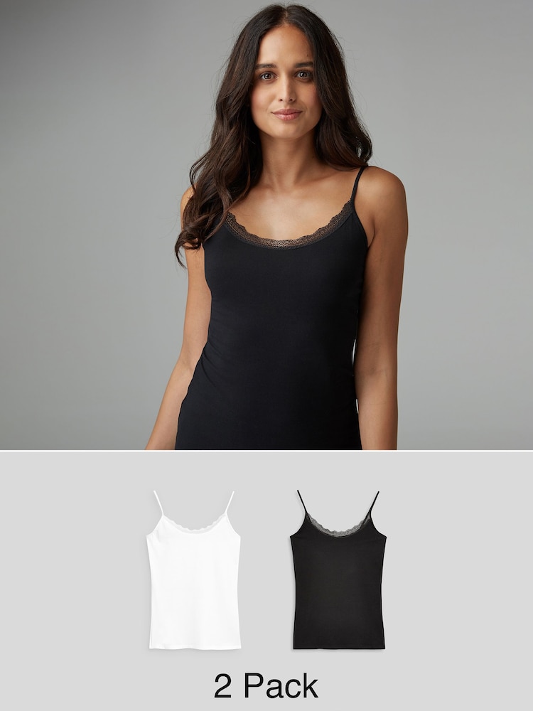 Negro/Blanco - Pack de 2 camisetas sin mangas con detalles de encaje - Imagen 1 de 8 Negro/Blanco - Pack de 2 camisetas sin mangas con detalles de encaje - Imagen 1 de 8