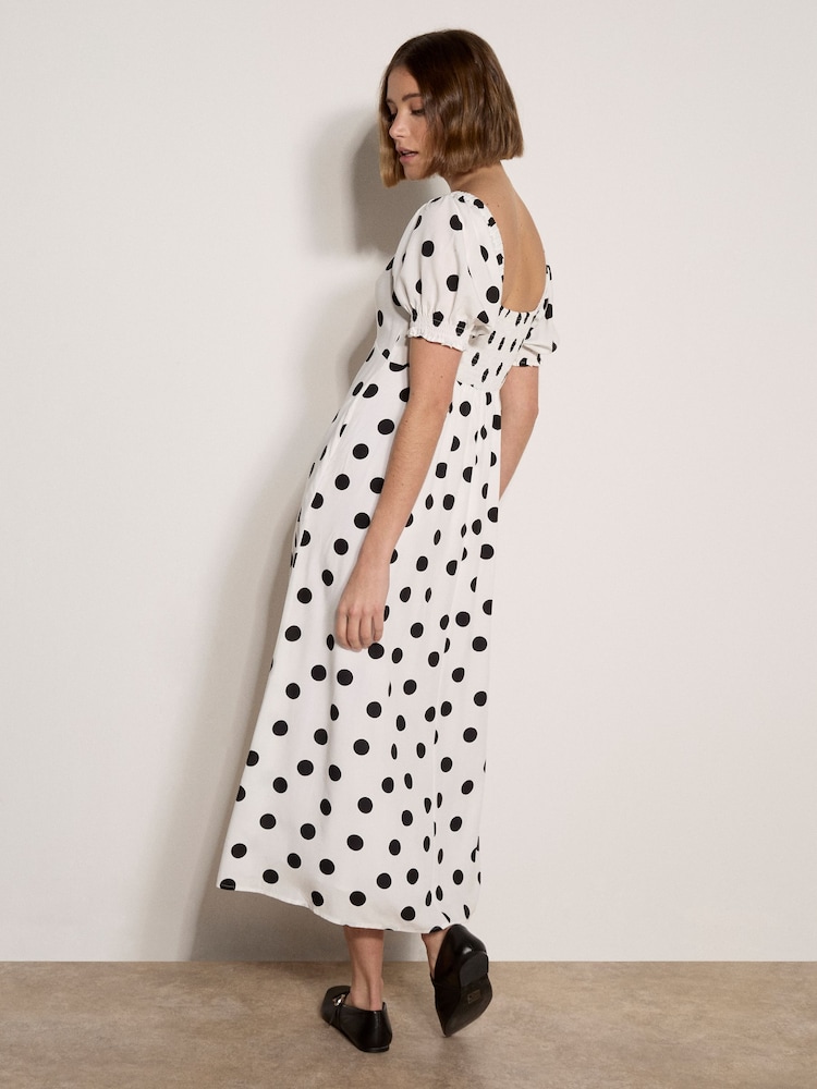 Apricot White Polka Dot Bow Detail Midi Dress - Image 2 of 4 Apricot White Polka Dot Bow Detail Midi Dress - Image 2 of 4