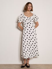 Apricot White Polka Dot Bow Detail Midi Dress - Image 3 of 4