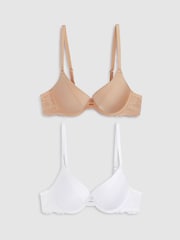 Weiß/Praline, Nude - Glättende T-Shirt-BHs, 2er-Pack, A–E - Bild 6 von 8