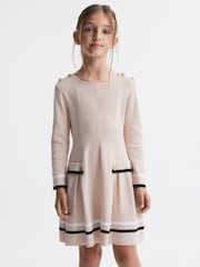 Reiss Pink Paige 9-14 yrs Knitted Flared Dress - Image 1 of 5