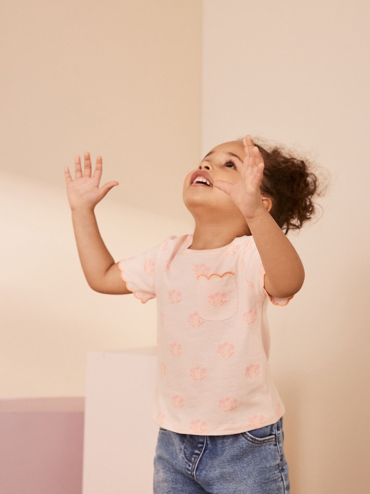 Roza roža fluro - kratek rokav; s kratkimi rokavi Hrebenovka 100% Bombažna majica (3mths-7yrs) - Slika 2 iz 7