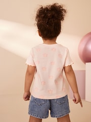 Roza roža fluro - kratek rokav; s kratkimi rokavi Hrebenovka 100% Bombažna majica (3mths-7yrs) - Slika 3 iz 7